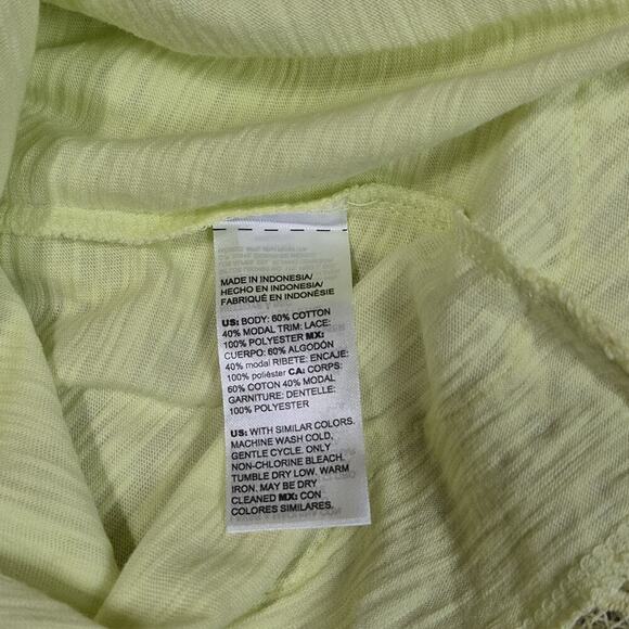 Chico's Cotton Modal Top Womens 2 US Large Slub Lace Hem Tee Lime Knit Casual - Picture 6 of 7